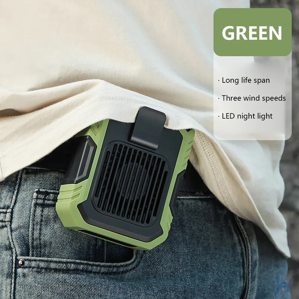 Stay Cool Anywhere: Rechargeable Portable Waist Clip Fan with Power Bank功能