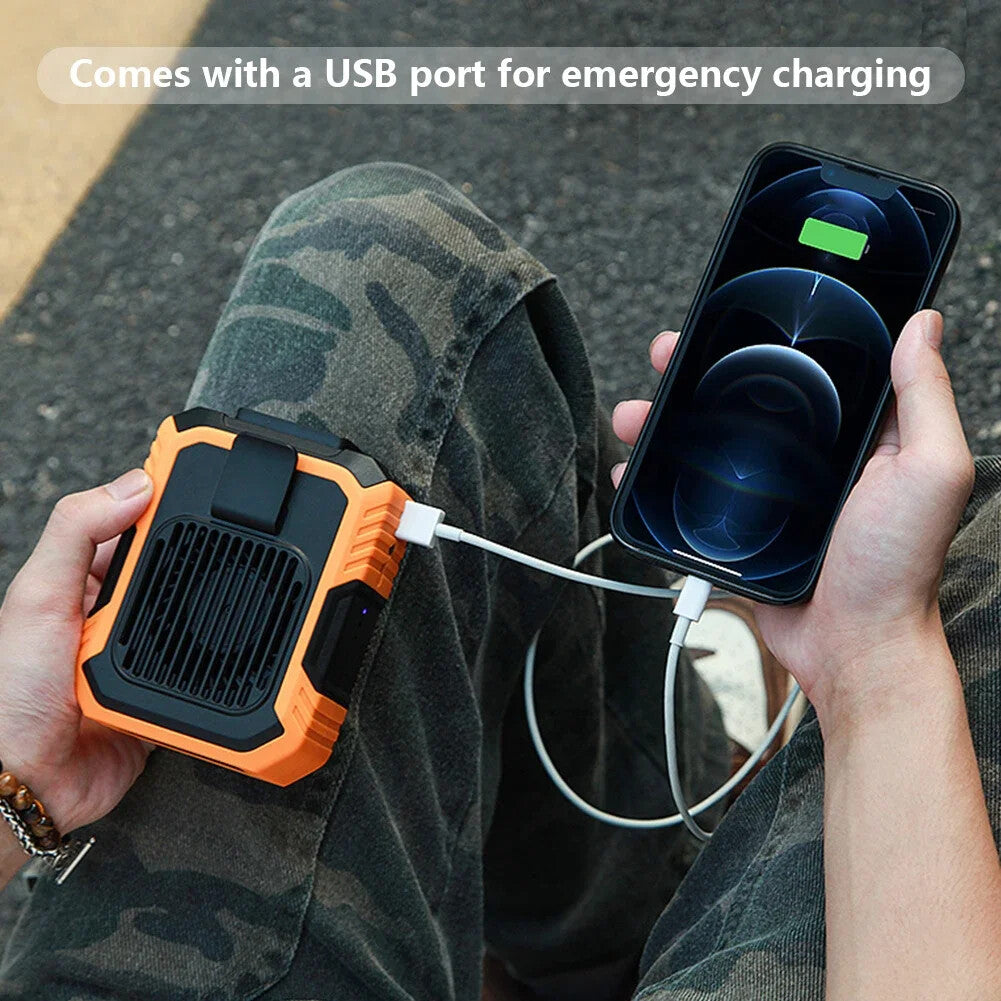 Stay Cool Anywhere: Rechargeable Portable Waist Clip Fan with Power Bank功能