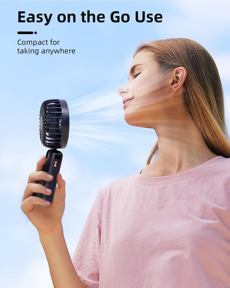 Portable Handheld Fan, 4000Mah Battery Operated with LED Display, 3-In-1 Personal Small Fan for Handheld/Neck/Desk, 90 Foldable with Base, 5 Speed Lash Makeup Fan,8 Hours, for Dorm Bedroom Office