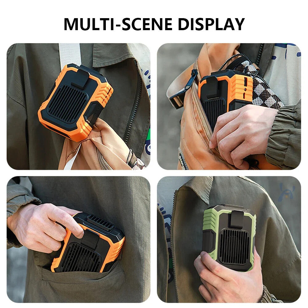 Stay Cool Anywhere: Rechargeable Portable Waist Clip Fan with Power Bank功能