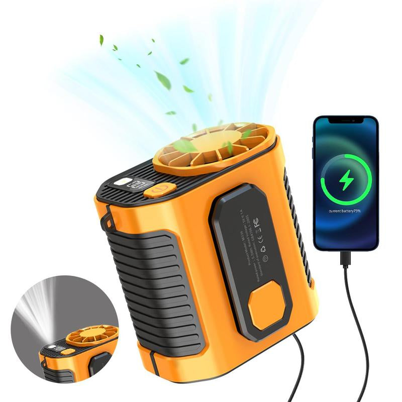 Portable Fan, USB Rechargeable Handheld Fan Portable Waist Cooling Fan with Waist Clip & LED Lights & Power Display, Waist Clip on Fan, Battery Powered Fans with 10-Speed for Outdoor & Indoor, Portable Waist Fan, Travel Essentials for Camping