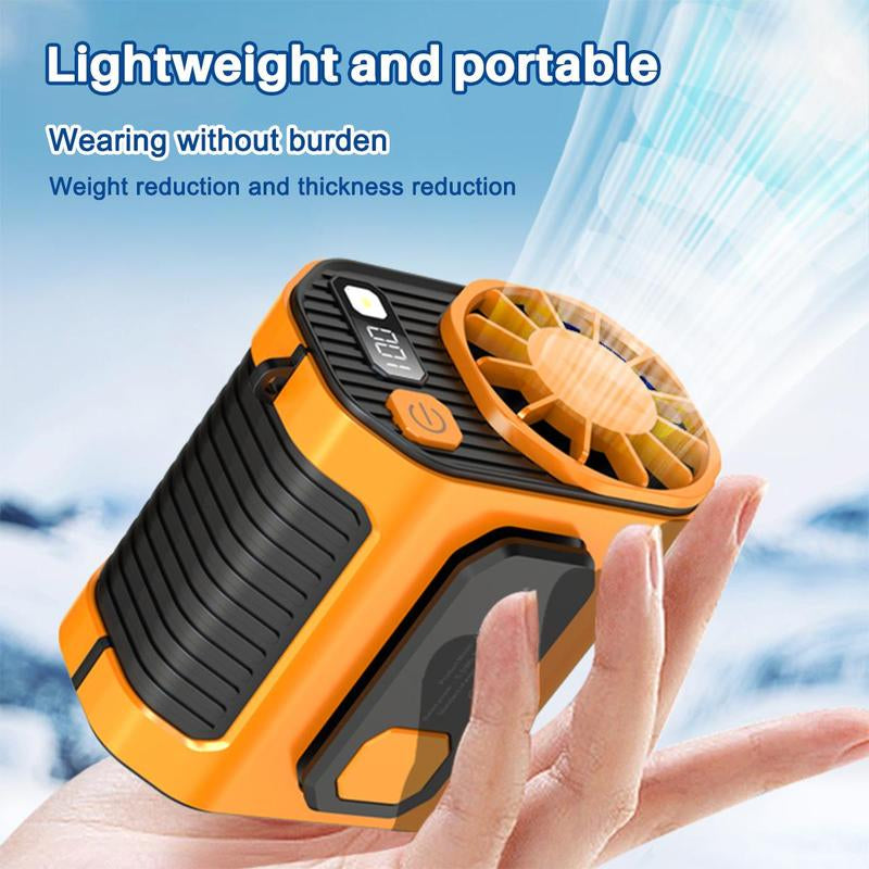 Portable Fan, USB Rechargeable Handheld Fan Portable Waist Cooling Fan with Waist Clip & LED Lights & Power Display, Waist Clip on Fan, Battery Powered Fans with 10-Speed for Outdoor & Indoor, Portable Waist Fan, Travel Essentials for Camping