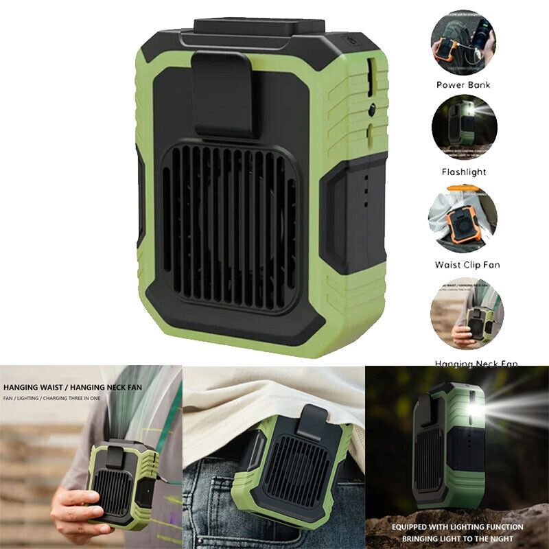 Stay Cool Anywhere: Rechargeable Portable Waist Clip Fan with Power Bank功能