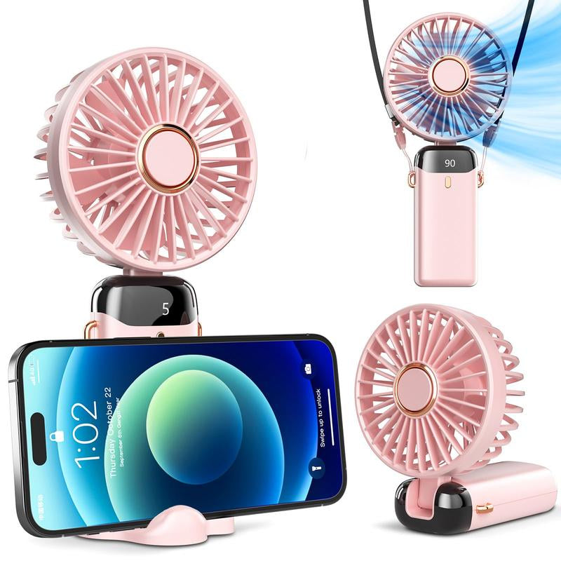 Portable Handheld Fan, 4000Mah Battery Operated with LED Display, 3-In-1 Personal Small Fan for Handheld/Neck/Desk, 90 Foldable with Base, 5 Speed Lash Makeup Fan,8 Hours, for Dorm Bedroom Office