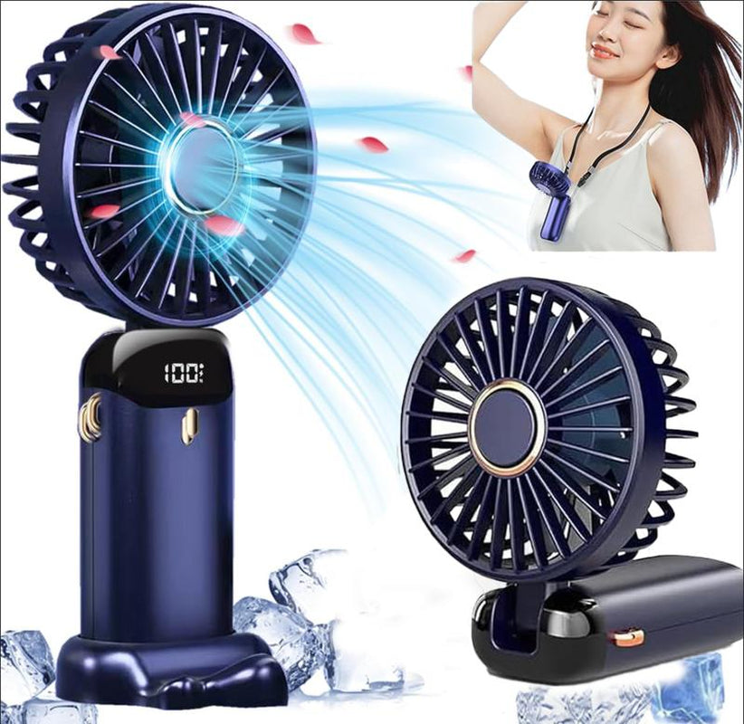 Portable Handheld Fan, 4000Mah Battery Operated with LED Display, 3-In-1 Personal Small Fan for Handheld/Neck/Desk, 90 Foldable with Base, 5 Speed Lash Makeup Fan,8 Hours, for Dorm Bedroom Office
