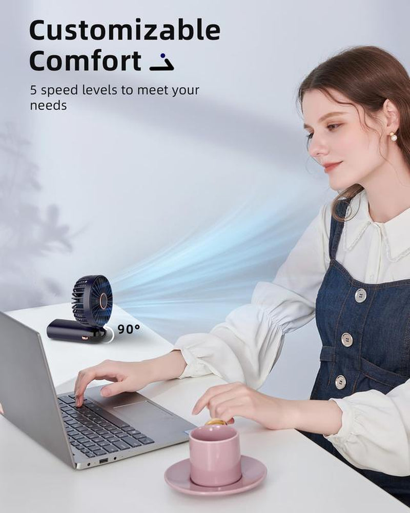 Portable Handheld Fan, 4000Mah Battery Operated with LED Display, 3-In-1 Personal Small Fan for Handheld/Neck/Desk, 90 Foldable with Base, 5 Speed Lash Makeup Fan,8 Hours, for Dorm Bedroom Office