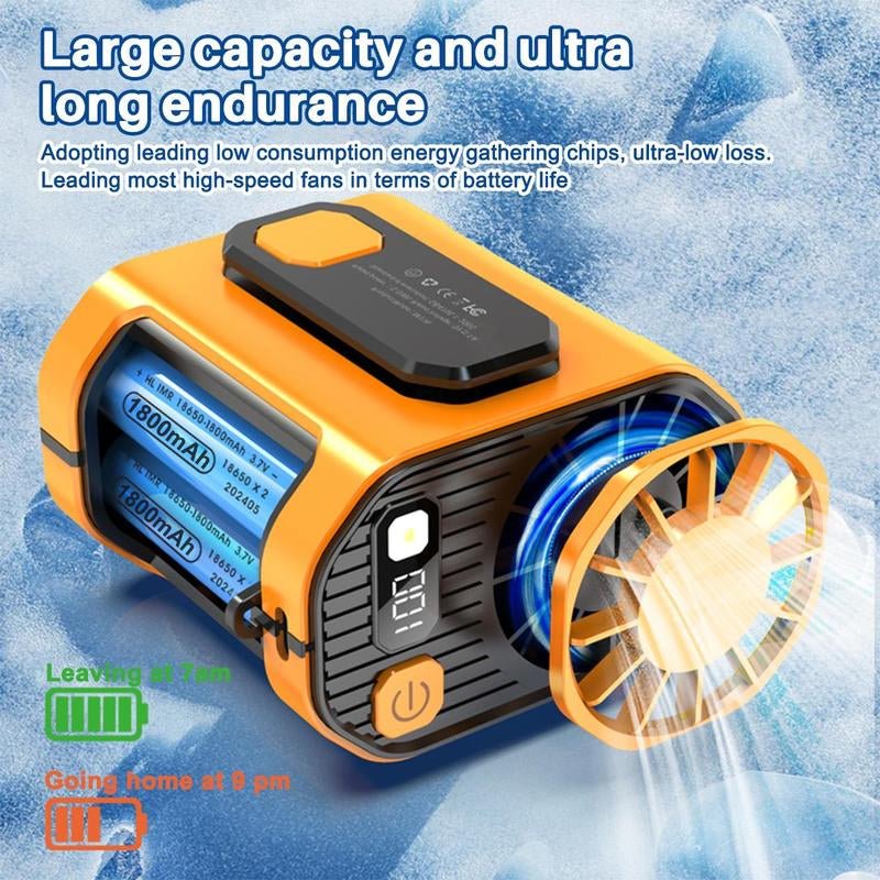 Portable Fan, USB Rechargeable Handheld Fan Portable Waist Cooling Fan with Waist Clip & LED Lights & Power Display, Waist Clip on Fan, Battery Powered Fans with 10-Speed for Outdoor & Indoor, Portable Waist Fan, Travel Essentials for Camping