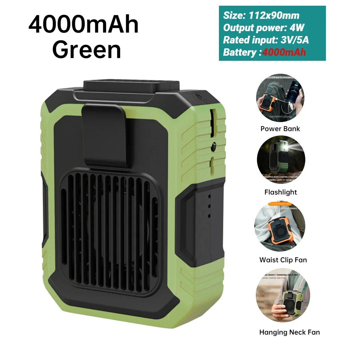 Stay Cool Anywhere: Rechargeable Portable Waist Clip Fan with Power Bank功能