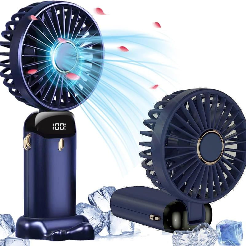 Portable Handheld Fan, 4000Mah Battery Operated with LED Display, 3-In-1 Personal Small Fan for Handheld/Neck/Desk, 90 Foldable with Base, 5 Speed Lash Makeup Fan,8 Hours, for Dorm Bedroom Office