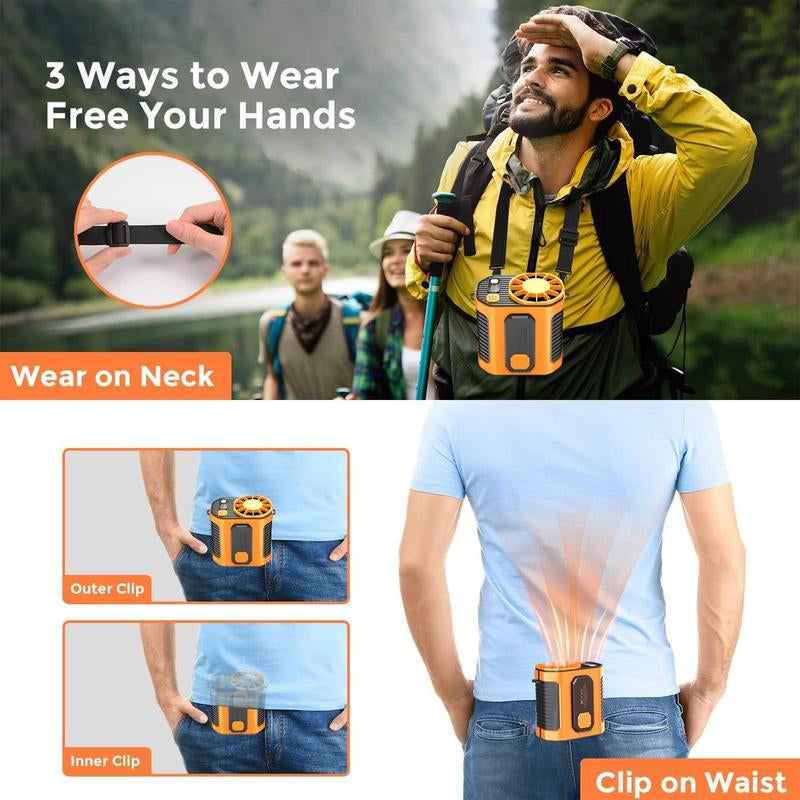 Portable Fan, USB Rechargeable Handheld Fan Portable Waist Cooling Fan with Waist Clip & LED Lights & Power Display, Waist Clip on Fan, Battery Powered Fans with 10-Speed for Outdoor & Indoor, Portable Waist Fan, Travel Essentials for Camping