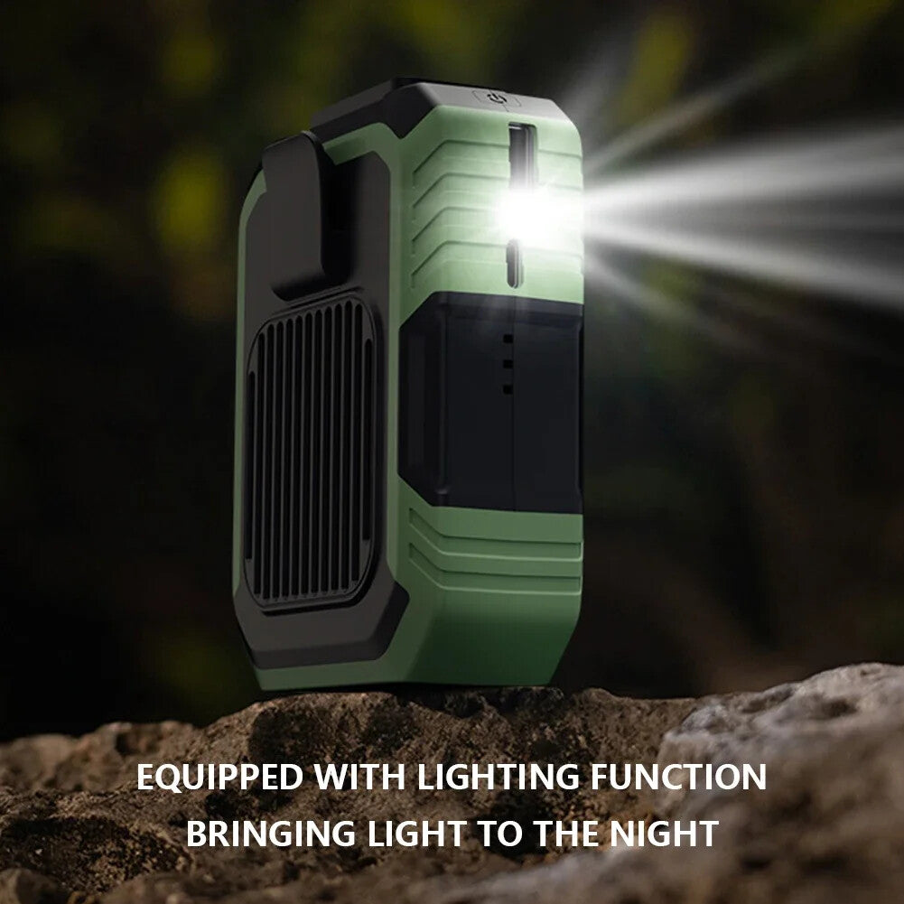 Stay Cool Anywhere: Rechargeable Portable Waist Clip Fan with Power Bank功能