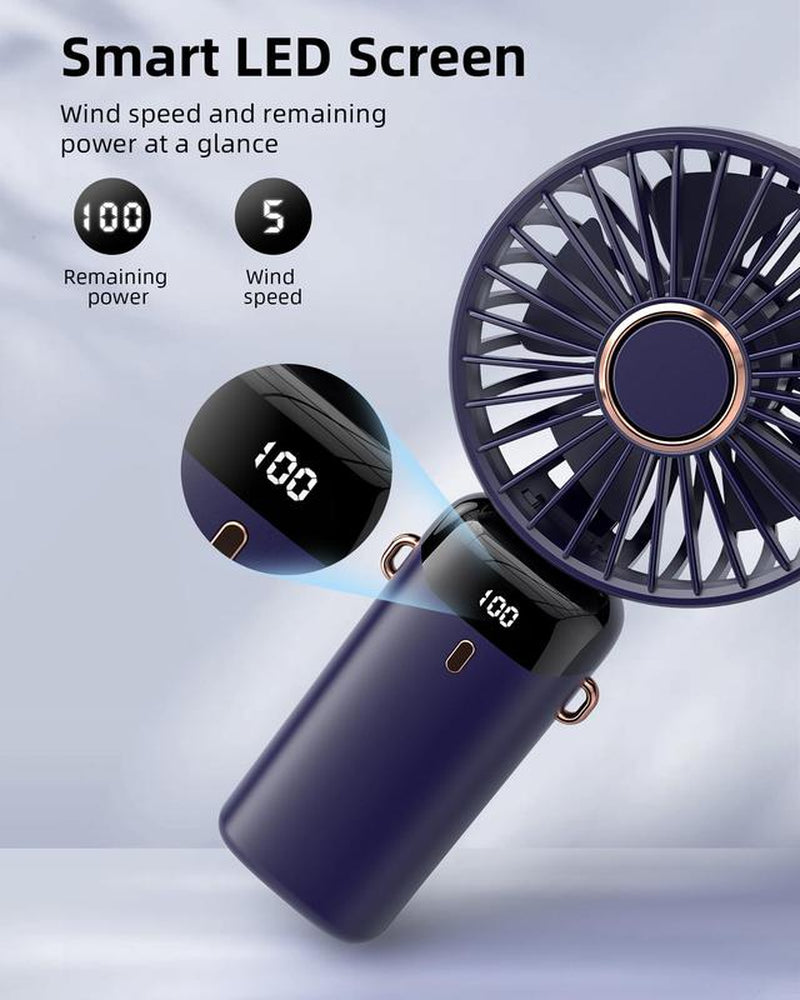 Portable Handheld Fan, 4000Mah Battery Operated with LED Display, 3-In-1 Personal Small Fan for Handheld/Neck/Desk, 90 Foldable with Base, 5 Speed Lash Makeup Fan,8 Hours, for Dorm Bedroom Office