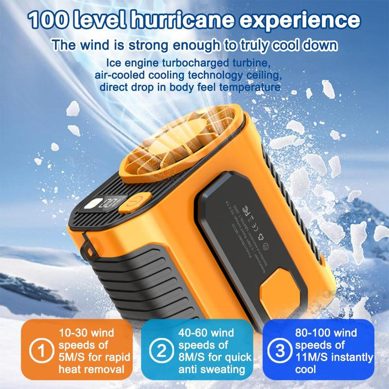 Portable Fan, USB Rechargeable Handheld Fan Portable Waist Cooling Fan with Waist Clip & LED Lights & Power Display, Waist Clip on Fan, Battery Powered Fans with 10-Speed for Outdoor & Indoor, Portable Waist Fan, Travel Essentials for Camping