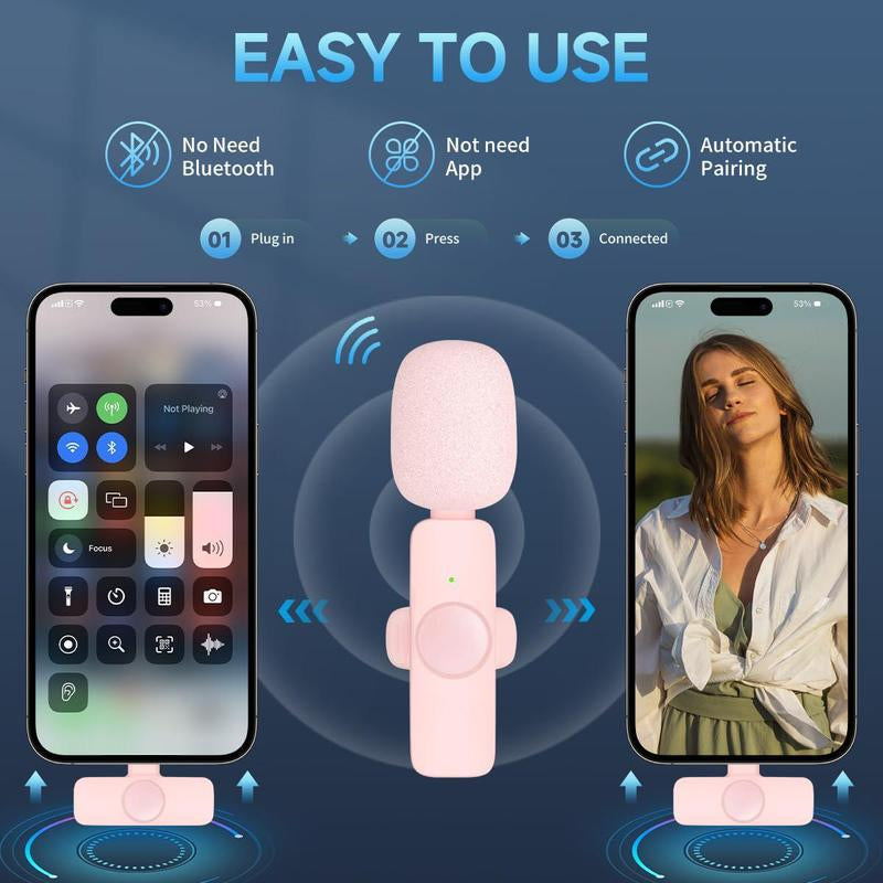 2 Pcs Mini Professional Wireless Lavalier Lapel Microphone + Silicone Phone Sticky Grip for Iphone, Android, Ipad - for Video Audio Smartphone.
