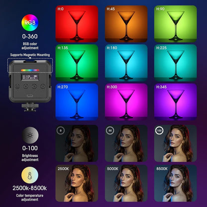 Illuminate Your Creativity with the Magnetic RGB61 Camera Light – Compact 360° RGB Video Lighting for Stunning Photography and Selfies