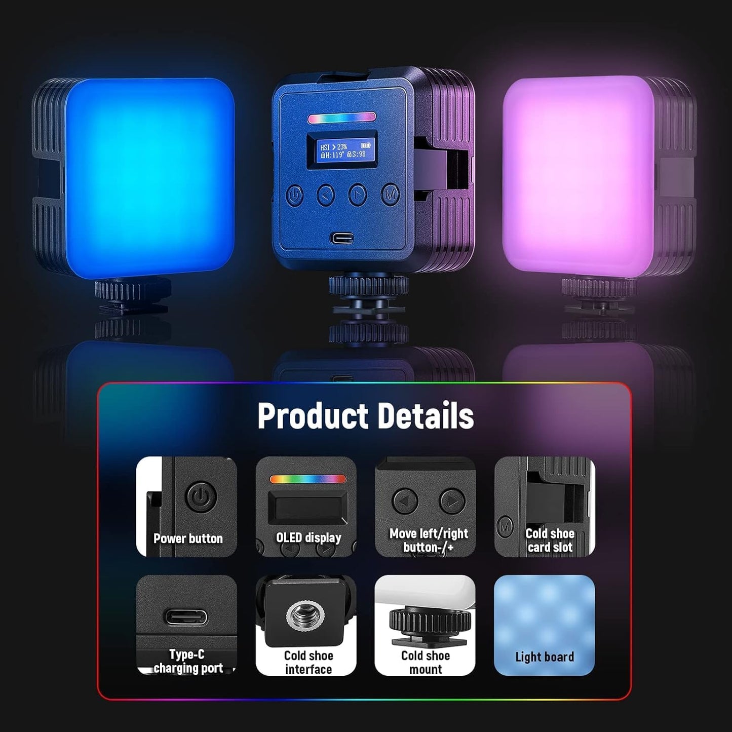 Illuminate Your Creativity with the Magnetic RGB61 Camera Light – Compact 360° RGB Video Lighting for Stunning Photography and Selfies