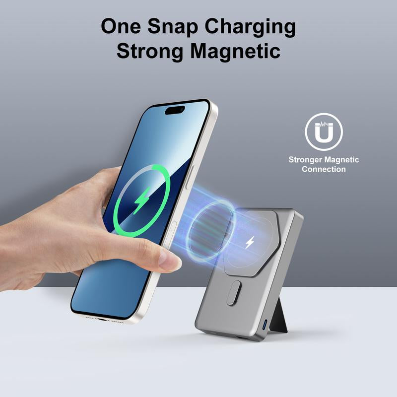 Compact Foldable Magnetic Power Bank for Magsafe, 10000Mah Wireless Charger with Stand, Folding Chargeable 22.5W Fast Charging for Iphone, Smartphone