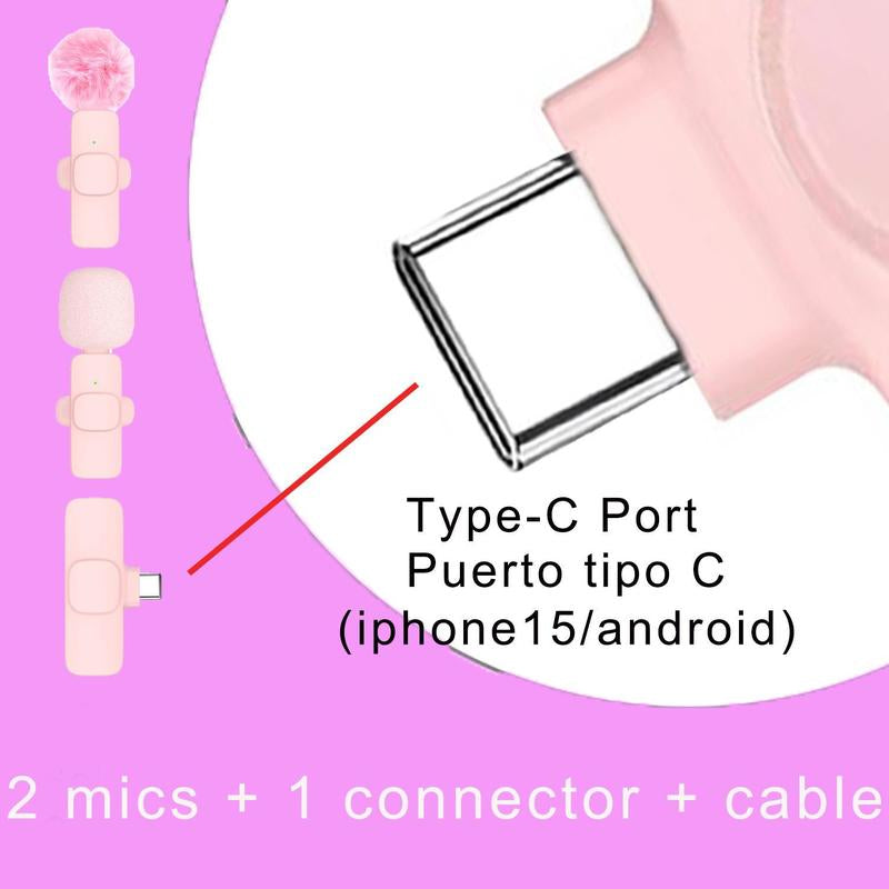 2 Pcs Mini Professional Wireless Lavalier Lapel Microphone + Silicone Phone Sticky Grip for Iphone, Android, Ipad - for Video Audio Smartphone.