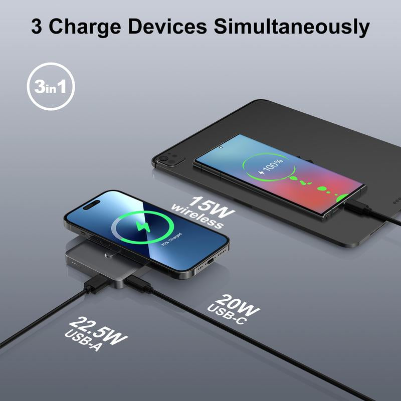 Compact Foldable Magnetic Power Bank for Magsafe, 10000Mah Wireless Charger with Stand, Folding Chargeable 22.5W Fast Charging for Iphone, Smartphone