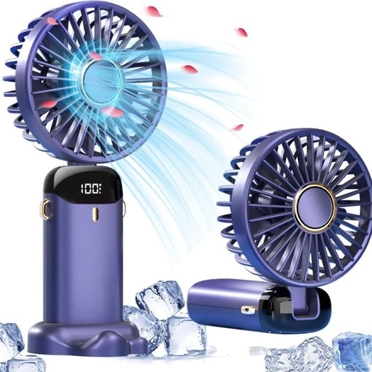 Portable Handheld Fan, 4000Mah Battery Operated with LED Display, 3-In-1 Personal Small Fan for Handheld/Neck/Desk, 90 Foldable with Base, 5 Speed Lash Makeup Fan,8 Hours, for Dorm Bedroom Office